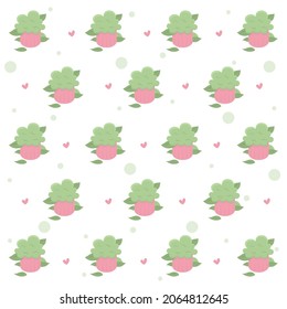 Fun flower vector illustration. Seamless pattern of cute little pink flower vases.
