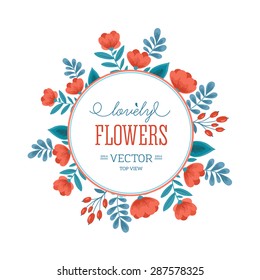 Fun Flowers round composition. Design template. Vector illustration