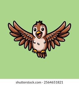 fun flying bird cartoon isolated colored drawing line art style sketch classic vintage design illustration