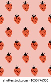 Fun free hand drawing strawberry seamless pattern design. Vector illustration.