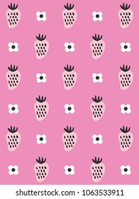 Fun free hand drawing strawberry seamless pattern design. Vector illustration.
