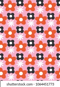Fun free hand flower drawing. Seamless pattern design. Vector illustration.