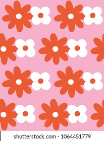Fun free hand flower drawing. Seamless pattern design. Vector illustration.
