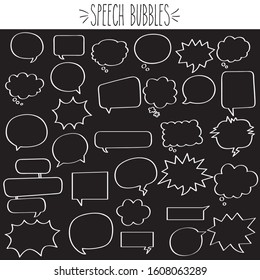 Fun freehand blank speech and thinking bubble doodles, White outline empty exploding and cloud frame sketch, Different shape dialog & gossip icons, Comics, text, chat  element, Talking communication
