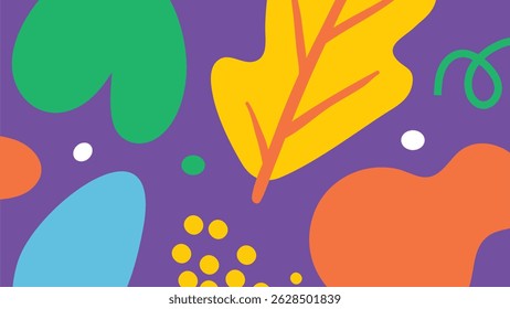 Fun and fresh abstract illustration with colorful leaf shapes and blobs. Ideal for contemporary designs and creative visuals.