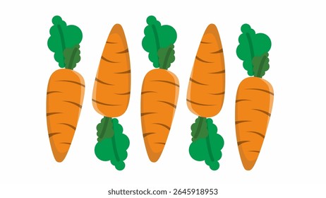 Fun and fresh illustration of vibrant orange carrots with green leaves, perfect for healthy food concepts, packaging design, children's graphics, and farm-to-table branding.