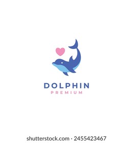 fun friendly dolphin with heart logo vector for health care medical hospitality business brand