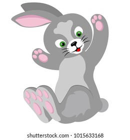 Fun friendly rabbit waves a paw. Vector illustration.