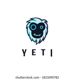 Fun friendly yeti head face logo vector on black background