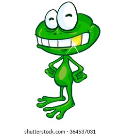 fun frog cartoon with gold tooth on white background
