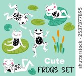 Fun Frogs Characters Vector Isolated Elements Set