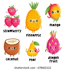 Fun fruit characters, vector illustration collection, set 1