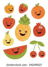 fun fruits collection. vector illustration