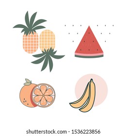 Fun fruits design elements including pineapple, watermelon, orange and banana.