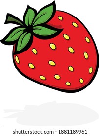 Fun full color cartoon illustration of a fresh strawberry with stem, leaf and seeds. Illustrator eps vector graphic design. 