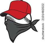 Fun full color illustrated baseball logo character mascot with hat and bandit bandana face mask. Easy to edit vector eps graphic design.