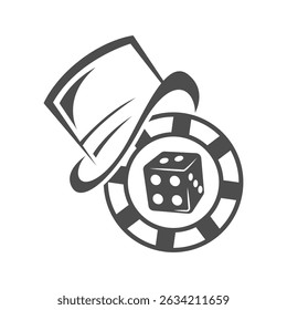 Fun gambling icon of dice with a gentleman's hat and monocle