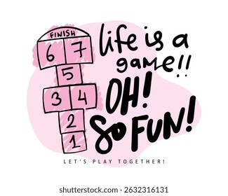Fun game drawing and happy quote slogan text. Vector illustration design for fashion, t shirts, prints, posters, graphics, slogan tees.