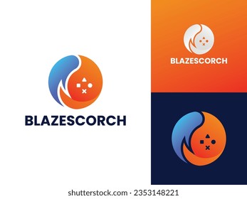 Fun Gaming Console With Fire Logo Template