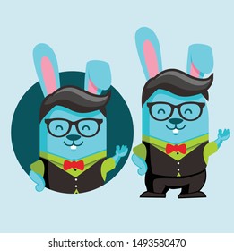 fun geek rabbit character logo mascot