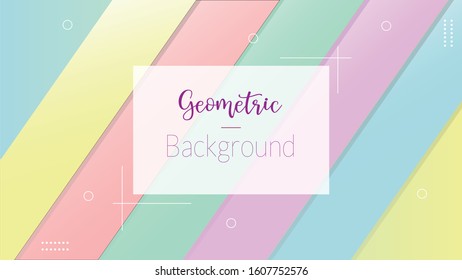 Fun geometric background with bright colorful skewed rectangles, gradient background and text area for headlines. Use it as website header banner, social media or promoting fun activities for kids. 