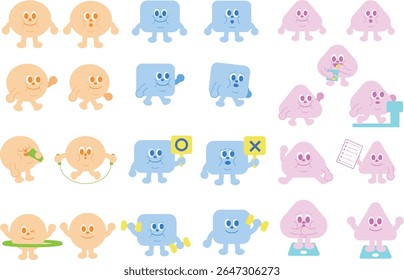 Fun Geometric Characters Showing Diet Moments