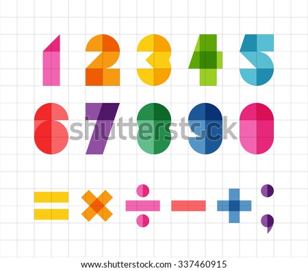 Fun geometric digits and mathematical signs with multiply color effect
