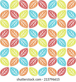 fun geometric ethnic colorful leaves abstract vector seamless wallpaper background pattern design