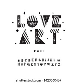 Fun geometric font. Original c grunge effect geometric letters of the English alphabet.