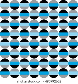 Fun geometric pattern with blue grey and black circles