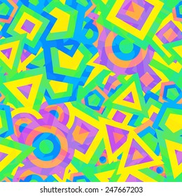 A fun geometric pattern in bright colours. Seamless vector youth pattern.