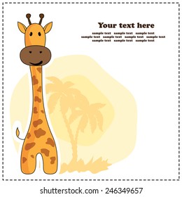 Fun giraffe, greeting card, vector illustration