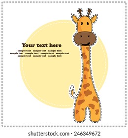 Fun giraffe, greeting card, vector illustration