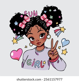 fun girl happy with heart t-shirt graphic design vector illustration 