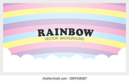 fun girly pastel rainbow color background with white cloud graphic vector