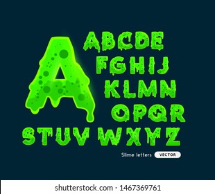 Fun glowing green slime letters alphabet. Vector illustration