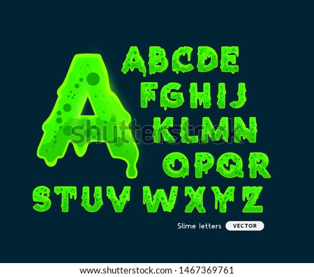 Fun glowing green slime letters alphabet. Vector illustration