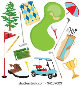 Fun golf elements isolated on white
