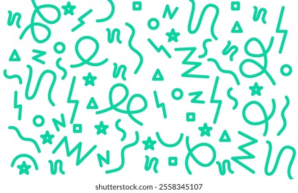 fun green abstract line doodle shape set. colorful doodle art seamless pattern background design on white background. creative minimalist style art symbol collection for children.