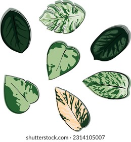 Fun green leaves as a collection of different shapes. These foliage drawings can be used for event invatations, boho decorations, artwork textures and much more. Colorful leaf illustrations for summer
