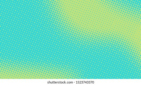 Fun green and turquoise pop art background with halftone dots desing in retro comic style