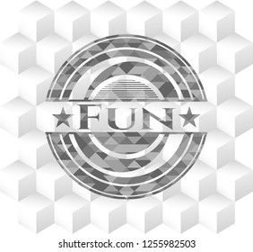 Fun grey badge with geometric cube white background
