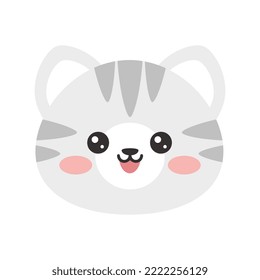 fun grey kitten character isolated on white vector icon, decorative kids room element, nursery rug cute animal flat design