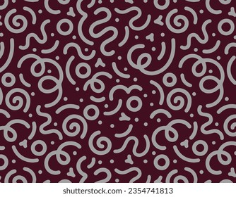Fun grey line doodle seamless pattern. Creative abstract style art background for children or trendy design with basic shapes. Simple childish scribble wallpaper print.