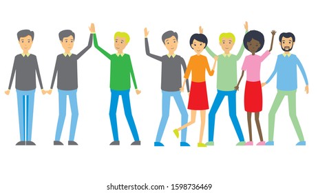 fun group, team, characters, ready for animation, characters of different nationalities, vector.