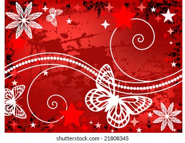 fun grunge background with snowflakes and butterflies