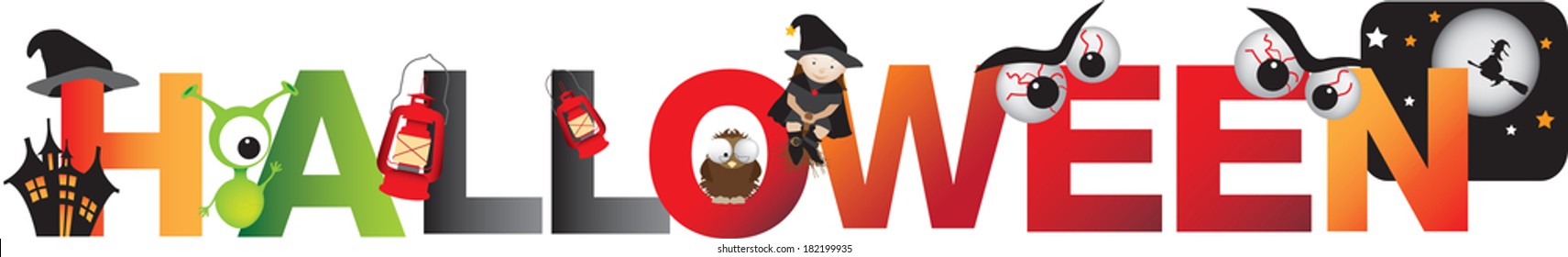 fun halloween alphabet message and cartoon characters