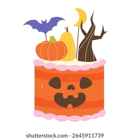 Fun Halloween cake with pumpkins and a bat