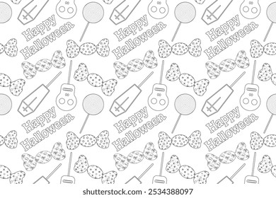 Fun Halloween candy and lollipops pattern for kids coloring pages. Perfect for spooky holiday activities and creative coloring fun.