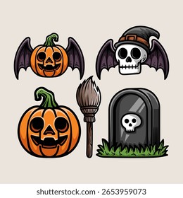 fun Halloween cartoon compilation colorful logo isolated drawing line style sketch classic vintage design illustration